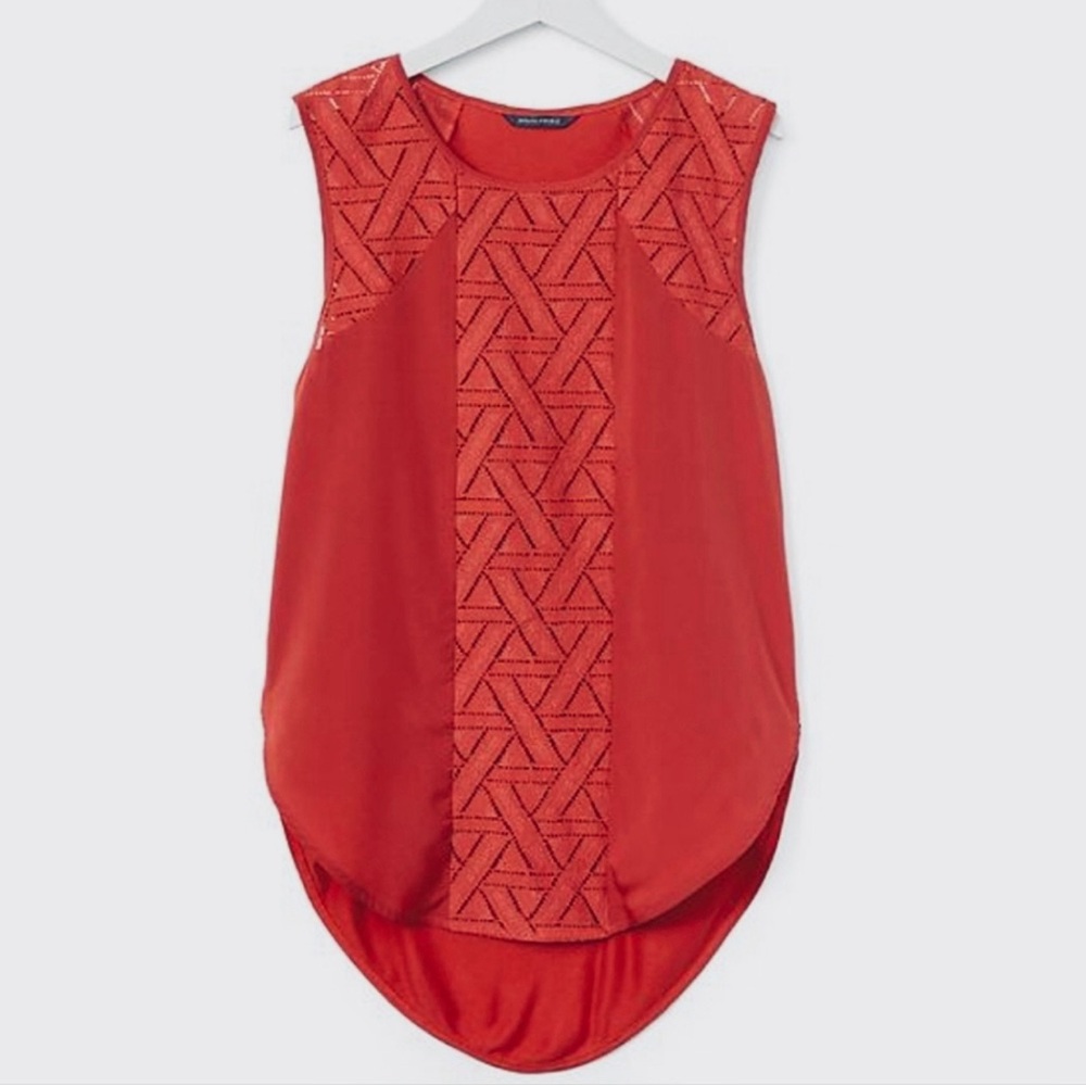 Banana Republic Red Blouse with Lace Detail.
